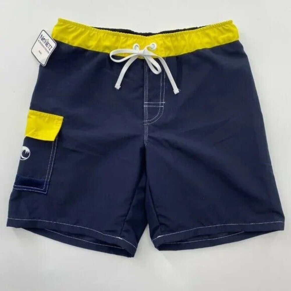 NoNetz Boy's Wave Swim Shorts Trunk Turq/Blue Anti-Chafe Liner L/10-12 UPF 50+